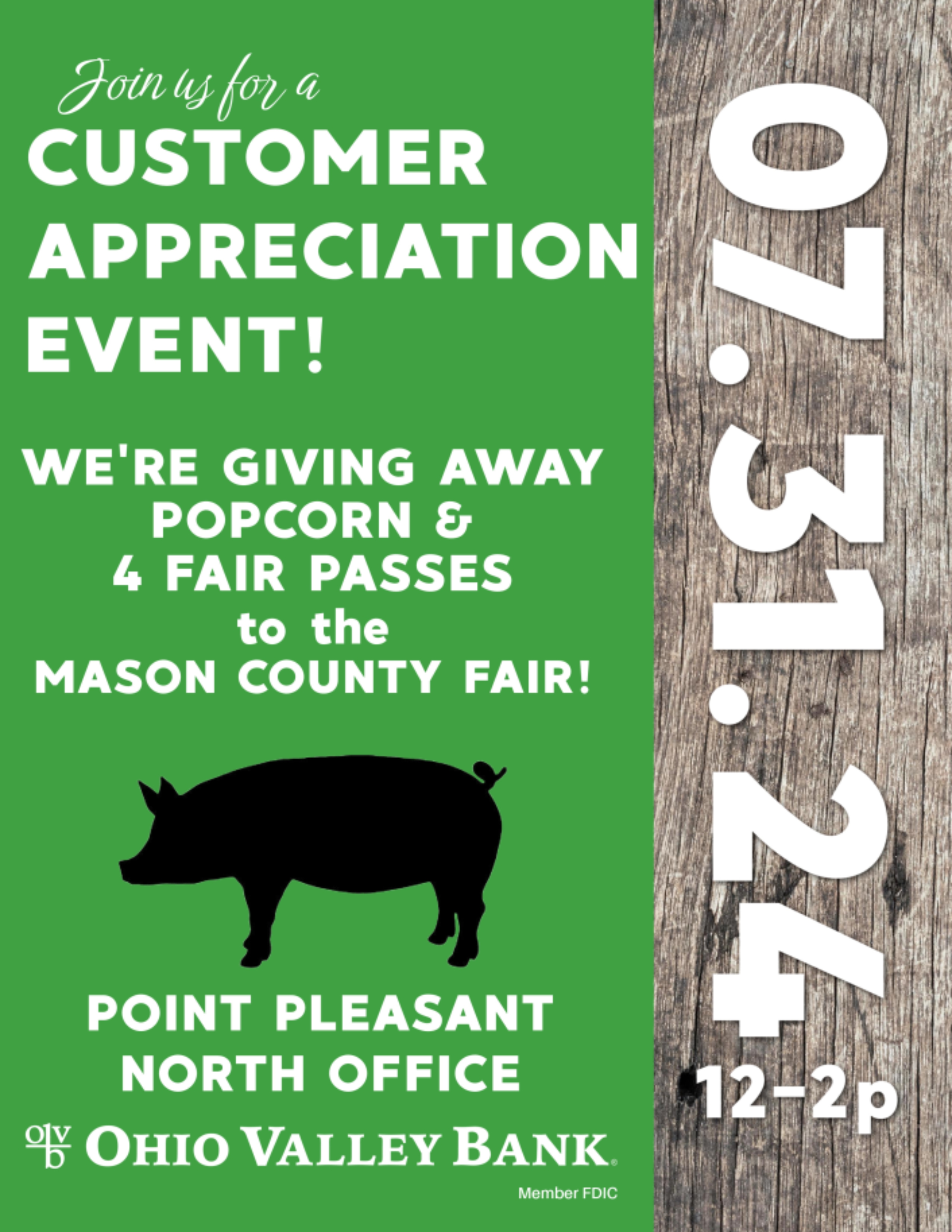the point pleasant north office is holding a customer appreciation event on July 31st 2024. Between the hours of noon and two p.m.